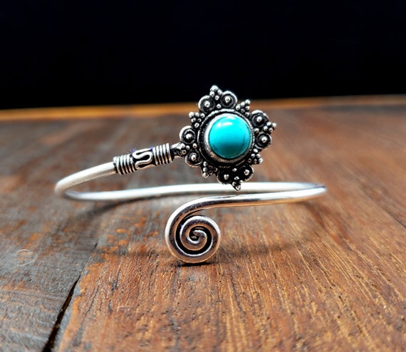 Silver Turquoise Star Adjustable Bangle Bracelet - image 2