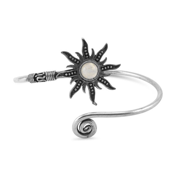 Moonstone Sun Adjustable Silver Bangle Bracelet -… - image 5