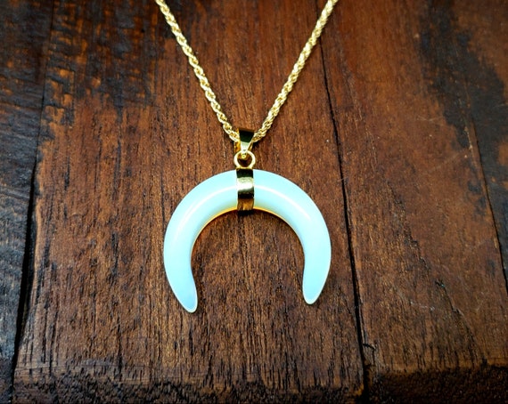 Gold Opalite Horn Pendant Necklace - image 2