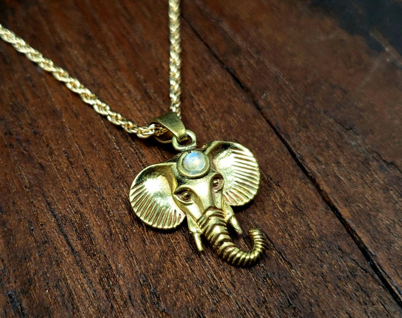 Simple Moonstone Gold Lucky Elephant Necklace
