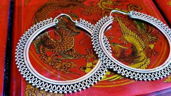 Large Statement Silver Hoop Earrings - image 2