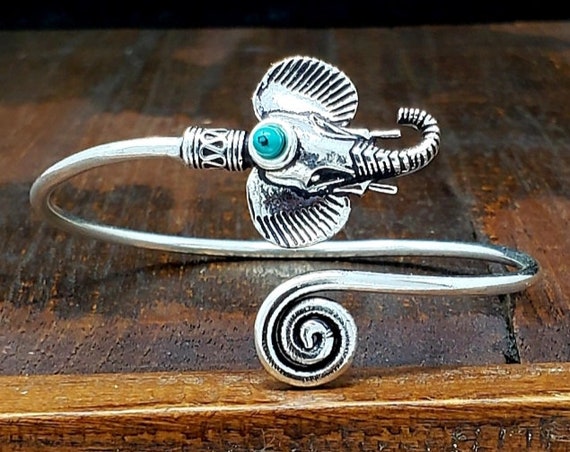 Silver Elephant Turquoise Bracelet Swirl Tribal G… - image 2