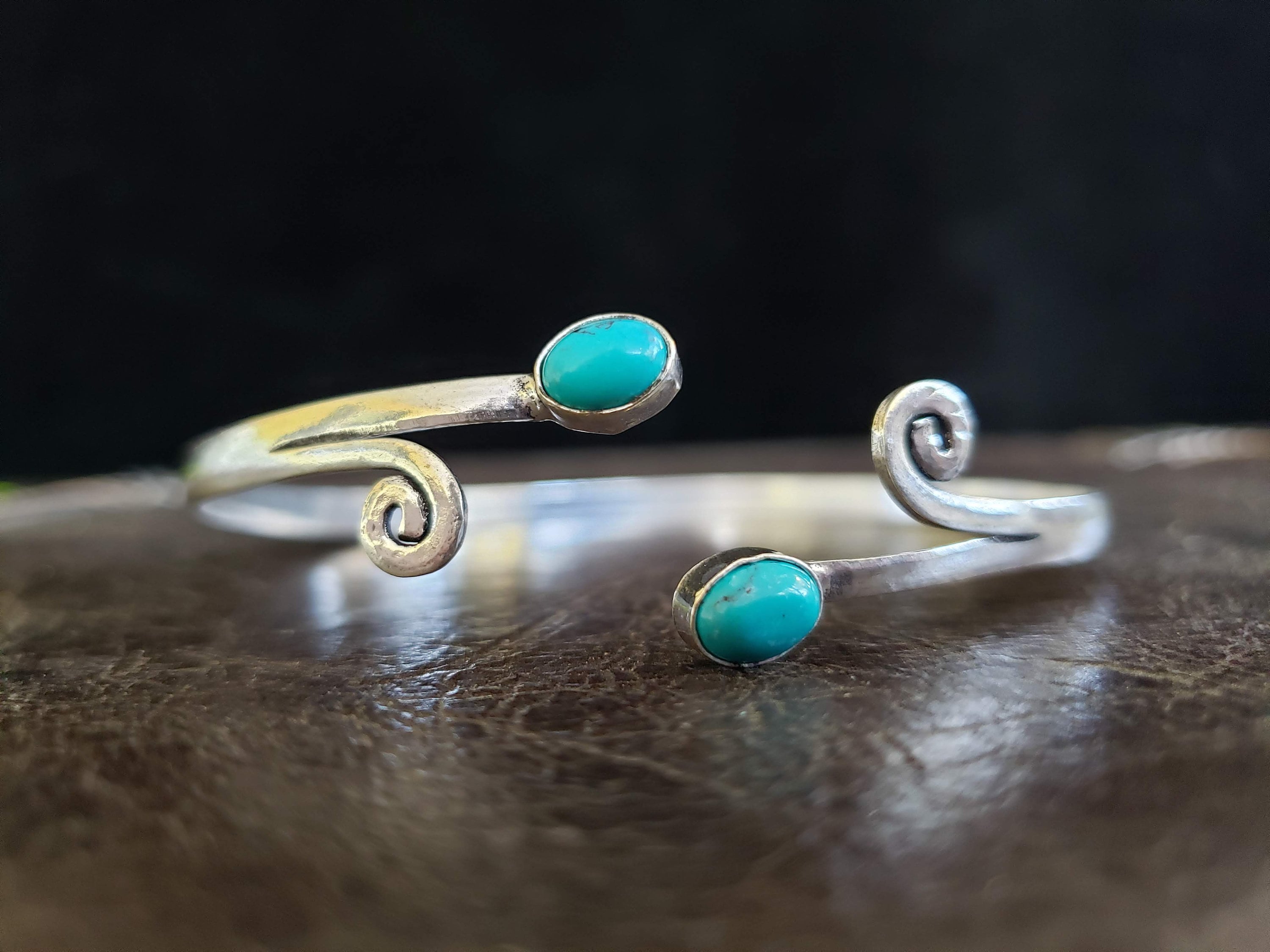 Manchette Bohème Argent 925 Et Turquoises Bleues - Taille Unique, Neuve