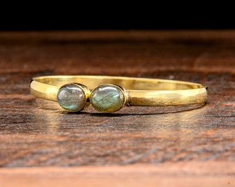 Simple Gold Labradorite Bangle Bracelet