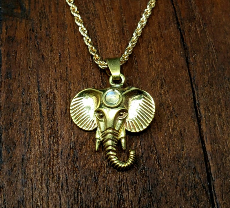 Simple Moonstone Gold Lucky Elephant Necklace