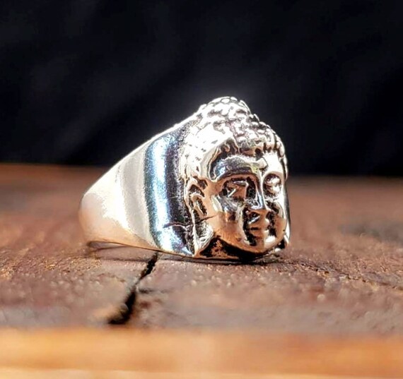 Honbon Silver Plated Oxidised Metal Free-Size Buddha Face Finger Ring for  Girls & Women (Pack