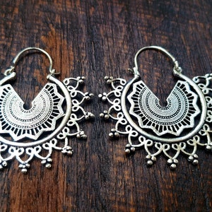 Silver Galactic Mandala Earrings, Intricate design Hoop Earrings, Silver Big Bohemian Earrings, Mandala Hoop Earrings, Ethnic Hoop Earrings