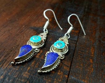Tibetan Turquoise and Lapis Earrings
