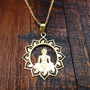 Gold Buddha Meditation Mandala Pendant Necklace