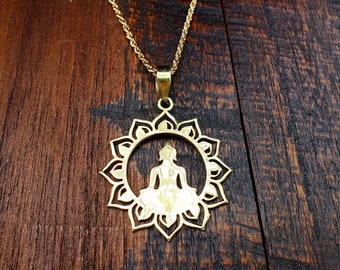 Silver Buddha Meditation Mandala Pendant Necklace - Etsy