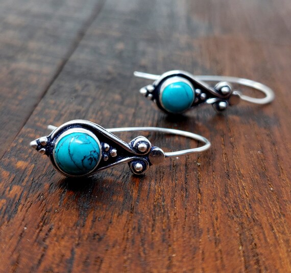 Simple Silver Turquoise Threader Earrings - image 3