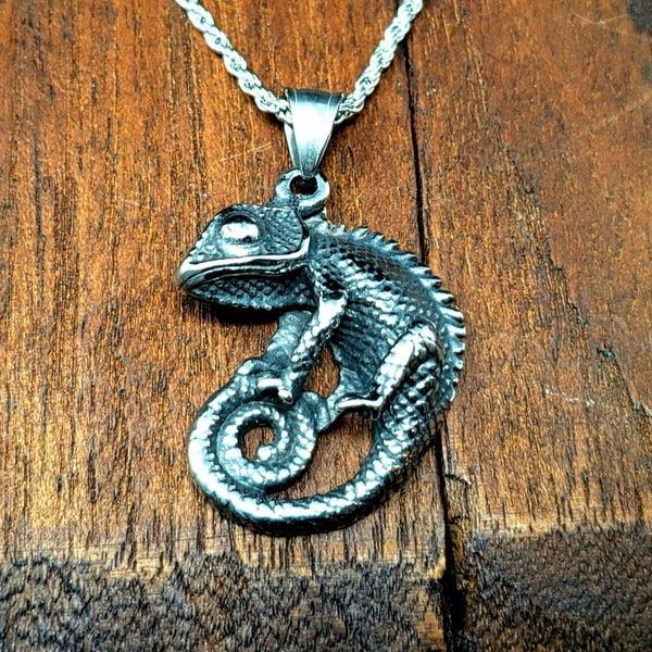 Steel Iguana Pendant Necklace for men or women