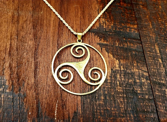Gold Celtic Triskelion Pendant Triple Archimedean Spiral Sacred Geometry