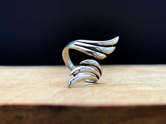 Adjustable Angel Wing Ring - Silver Plated Feathe… - image 2