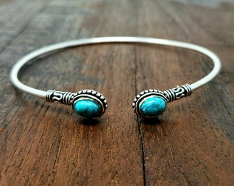 Silver Turquoise Arm Cuff Band Tribal Gypsy Festival Boho Bohemian Festival Jewelry