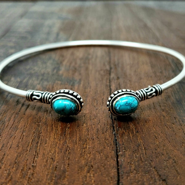 Silver Turquoise Arm Cuff Band Tribal Gypsy Festival Boho Bohemian Festival Jewelry