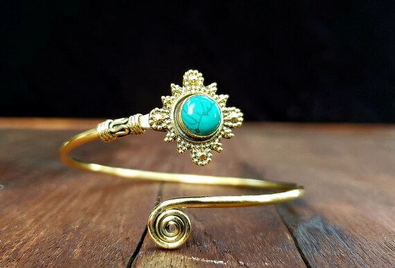 Gold Turquoise Star Adjustable Bangle Bracelet - image 4