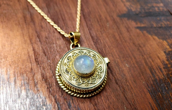 Gold Moonstone Locket Pendant Necklace Etsy Australia