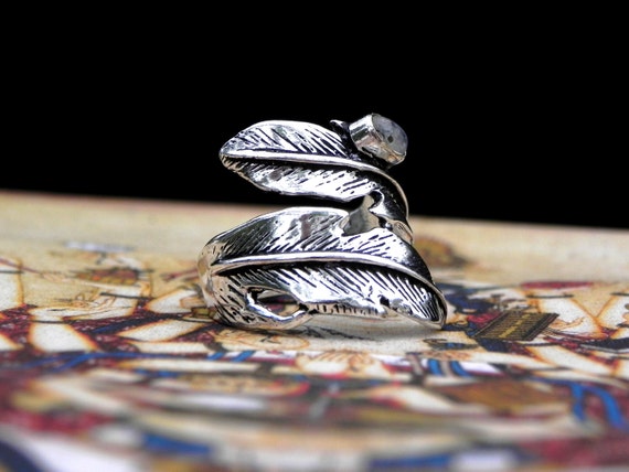 Moonstone Silver Feather Ring Bohemian Gemstone B… - image 3