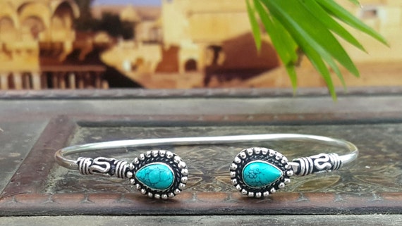 Eenvoudige Zilveren Turquoise Armband Tribal Gypsy Festival Boho Sieraden Bangle Sieraden Armbanden Bangles 