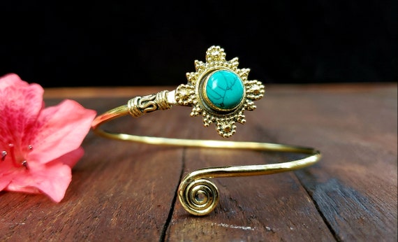 Gold Turquoise Star Adjustable Bangle Bracelet - image 3