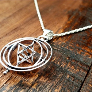 Silver Gyroscope Sacred Geometry Spinner Pendant Necklace