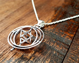 Silver Gyroscope Sacred Geometry Spinner Pendant Necklace