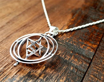 Silver Gyroscope Sacred Geometry Spinner Pendant Necklace