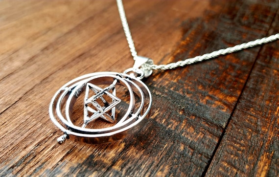 Silver Gyroscope Sacred Geometry Spinner Pendant … - image 1