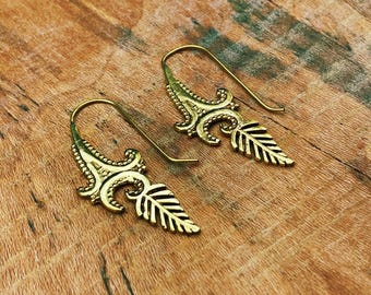 Leaf Drop Earrings • Brass Nature-Inspired Jewelry • Boho Festival Earrings