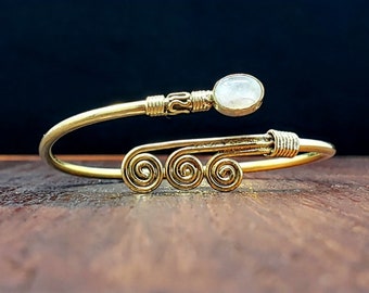 Gold Moonstone Sky Bracelet Brass Boho Jewelry Bangle