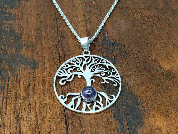 Silver Amethyst Tree of life Sacred Geometry Pend… - image 1