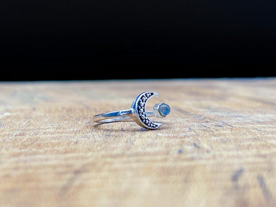 Adjustable Moonstone Crescent Ring - Silver Plate… - image 2