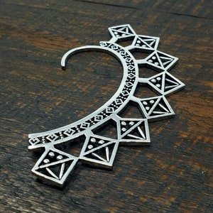 Silver Sacred Geometry Ear Cuff Earpiece Brass Bohemian Jewelry