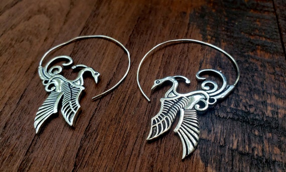Silver Crane Threader Loop Earrings - image 2