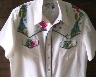 Custom Made to Measure: Howdyloha Retro Style Western Hawaiian Shirt. Custom fit for men and women.