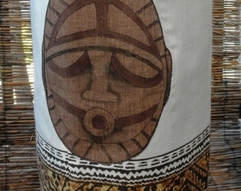 Pencil skirt - Papua New Guinea Mask design, with TIKI & Tapa print accents. Waist 32" - price reduced