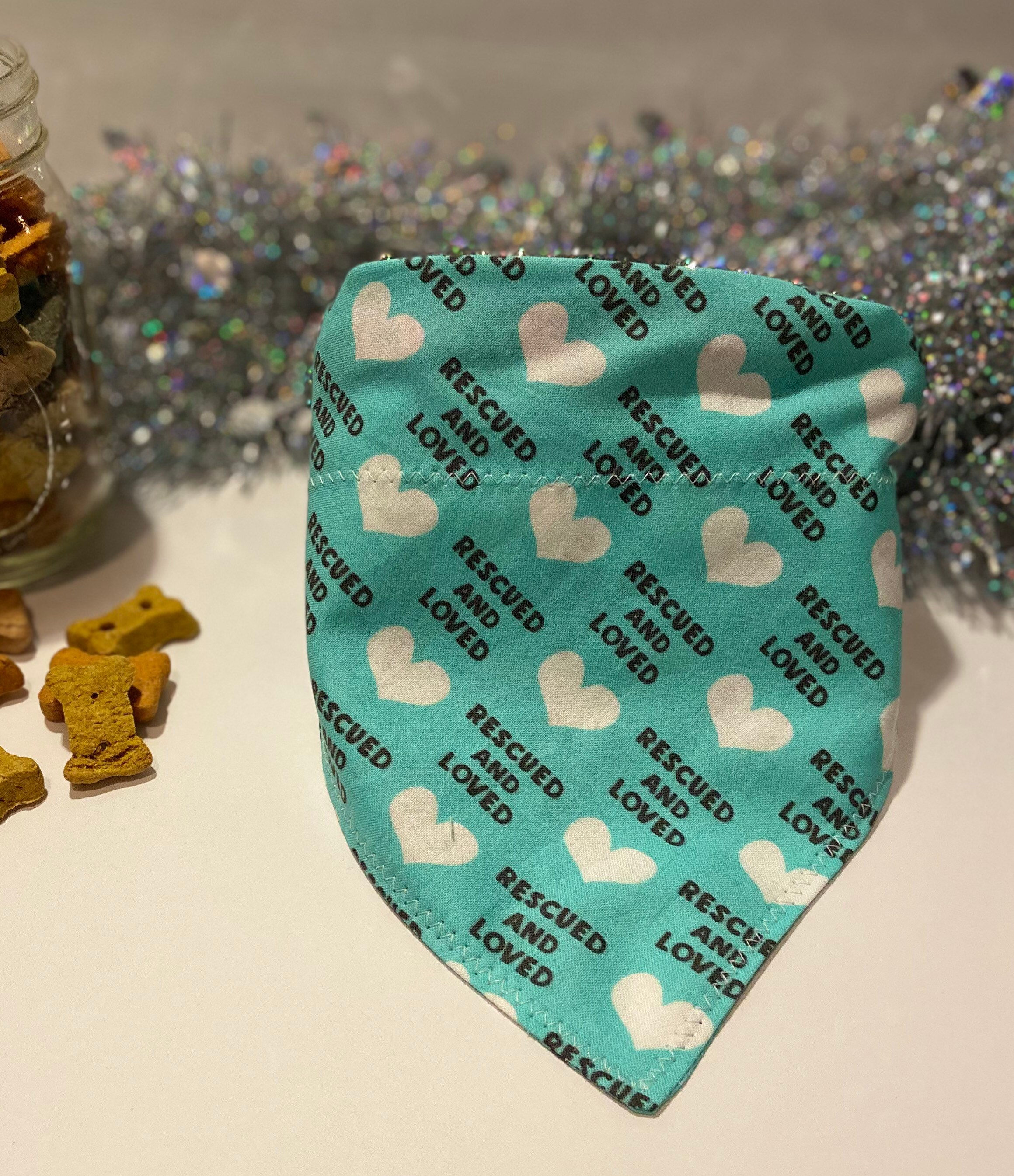 Rescued and Loved Dog bandana. Teal. Dog lover. Dog mom. Dog Etsy
