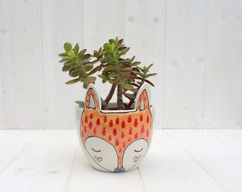 Cute Fox Ceramic Plant Pot- Planter -for House Plants- Succulents -cacti- herbs -desk tidy-pen pot.