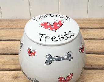 Personalised Dog Treat Jar: Hand-Painted Ceramic Pet Storage with Vacuum Lid. Pet Treats