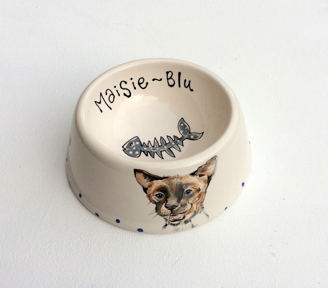 Personalised Ceramic Cat Bowl With Hand Painted Portrait Etsy