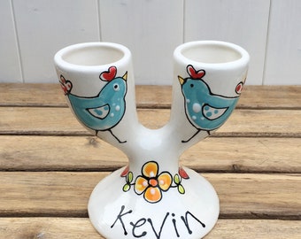 Double Egg Cup, Personalized Easter gift, Egg Cup, Gift for him, Gift for her, Easter chicks, Ceramic Egg Cup, 8th Anniversary Gift