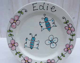 Personalised Children's Ceramic Dinner Plate, Birthday, Christening Plate, Personalised Kitchenware, Train,Dinosaur,Fairy,Tractor