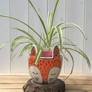 Cute Fox Ceramic Plant Pot- Planter -for House Plants- Succulents -cacti- herbs -desk tidy-pen pot.