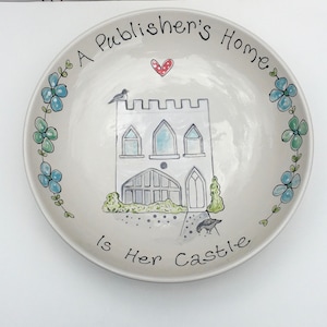 Personalised Housewarming Gift, Serving Bowl, House Portrait , Fruit Bowl, Hand-Painted Ceramic Bowl, Custom made Kitchenware