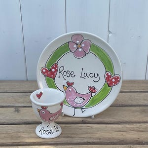 Personalized Hand-Painted Breakfast Set: Easter Gift, Glazed Pottery