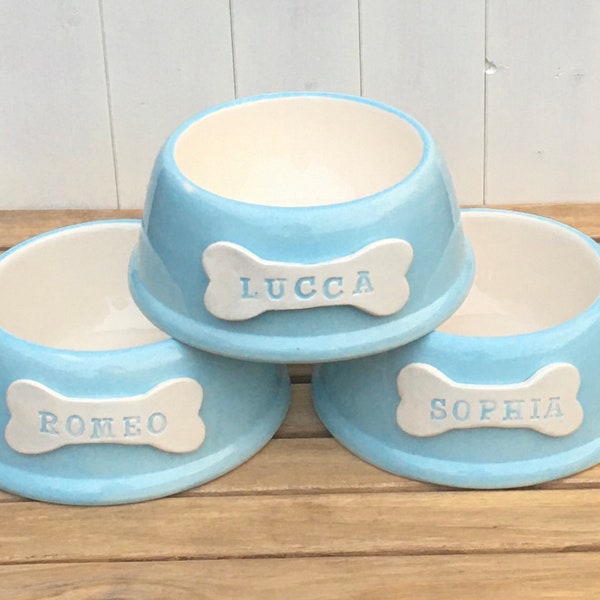 Handmade Personalized Dog Cat Bowls, Pastel Glazed Dog Bowls, Personalised Pet Gift, Gift for Pet Owner, Earthenware Dog Bowl with Name