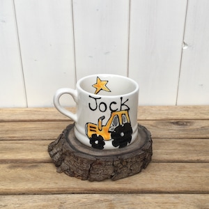 Personalised Hand Painted Ceramic Mug for Children, Personalised Child&#39;s Mug, Beaker, Car, Butterfly, Rocket, Flowers, Cupcake