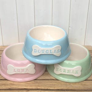Tigelas personalizadas feitas à mão para animais de estimação, tigela personalizada para animais de estimação, tigela de barro para spaniel, tigela verde-menta para cães, tigela laranja para cães, tigela rosa para cães.