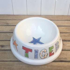 Tigela de cachorro personalizada em formato de estrela: alimentador de gatos de barro pintado à mão
